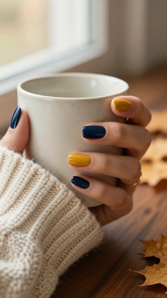 Muted mustard and midnight navy colorblock