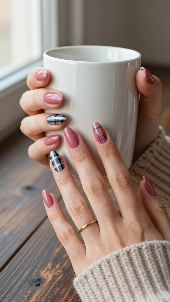 Rosewood Pink and Charcoal Plaid
