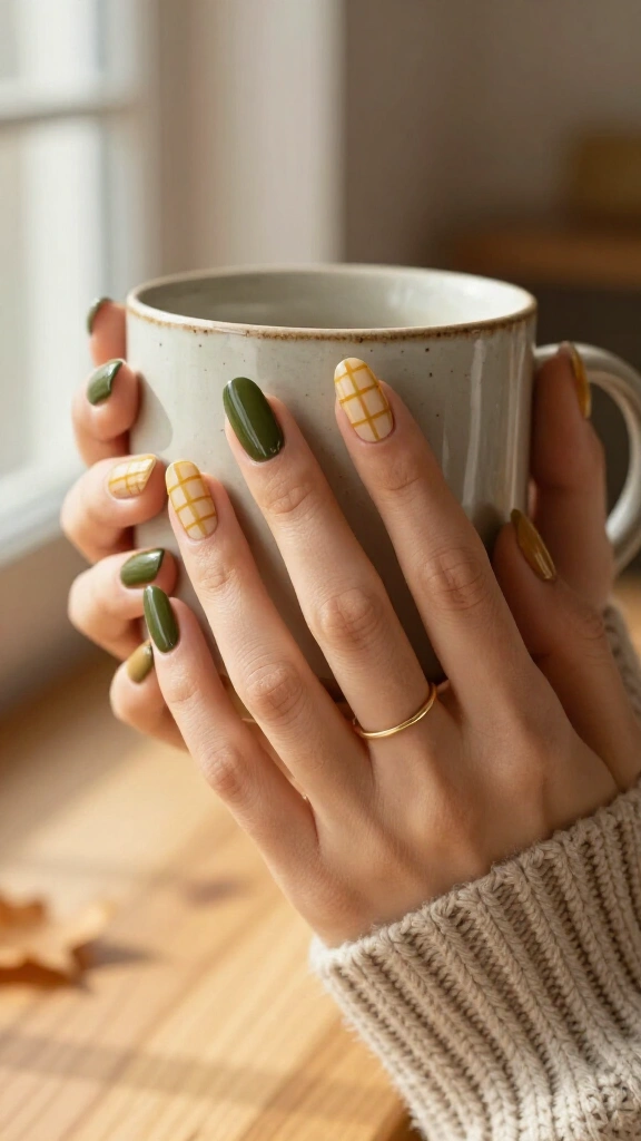 Olive Green Flannel Grid