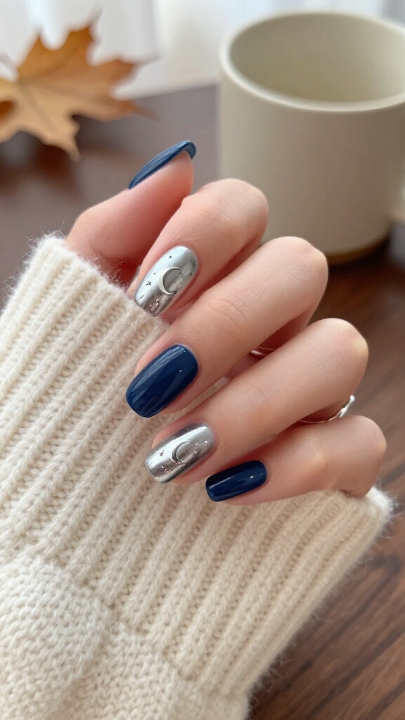 Celestial navy and silver moons