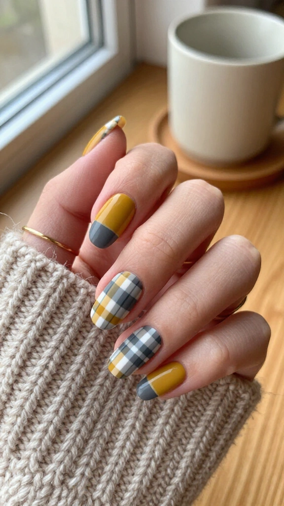 Mustard Yellow and Slate Gray Plaid