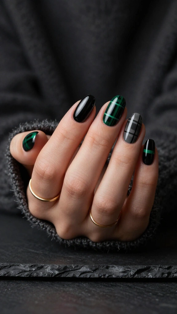 Midnight Black and Emerald Luxury Plaid
