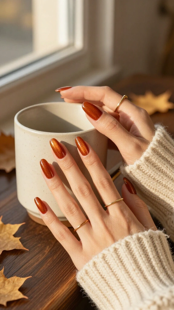 Pumpkin Spice Velvet Almond Nails