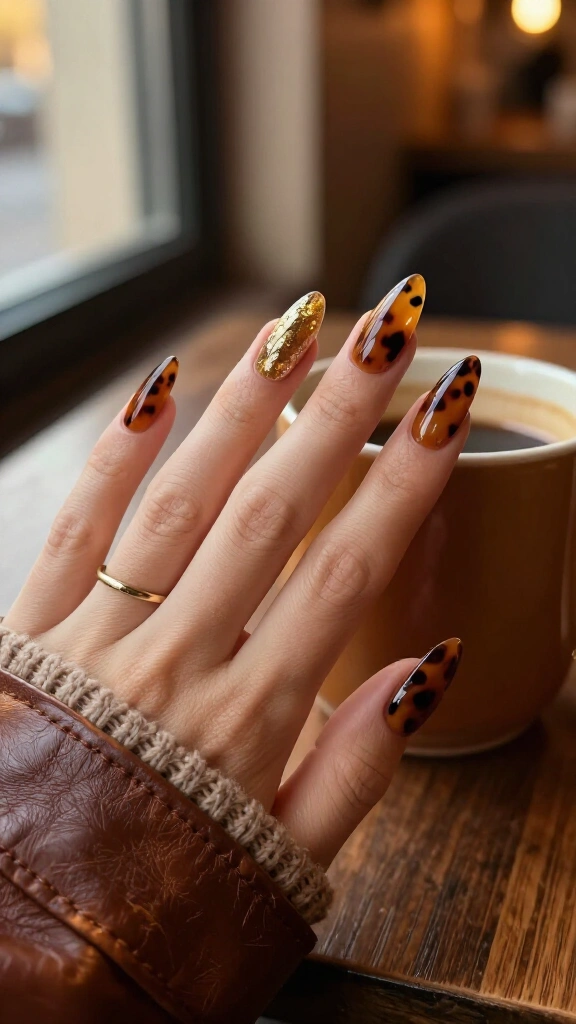 Moody Tortoiseshell Accents on Stiletto Tips