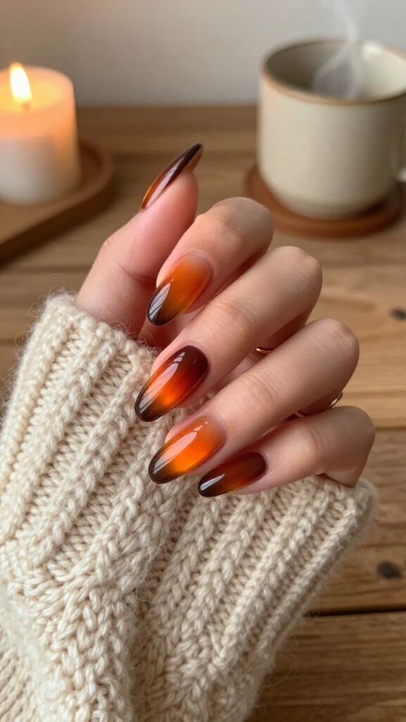 Warm Amber Aura Almond Nails
