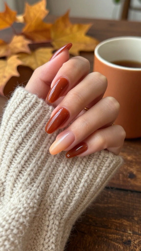 Spiced Cinnamon Ombré Almond Nails