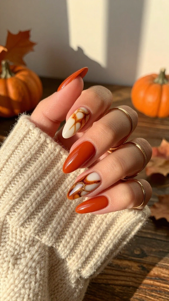 Burnt Orange Marble Stiletto Nails