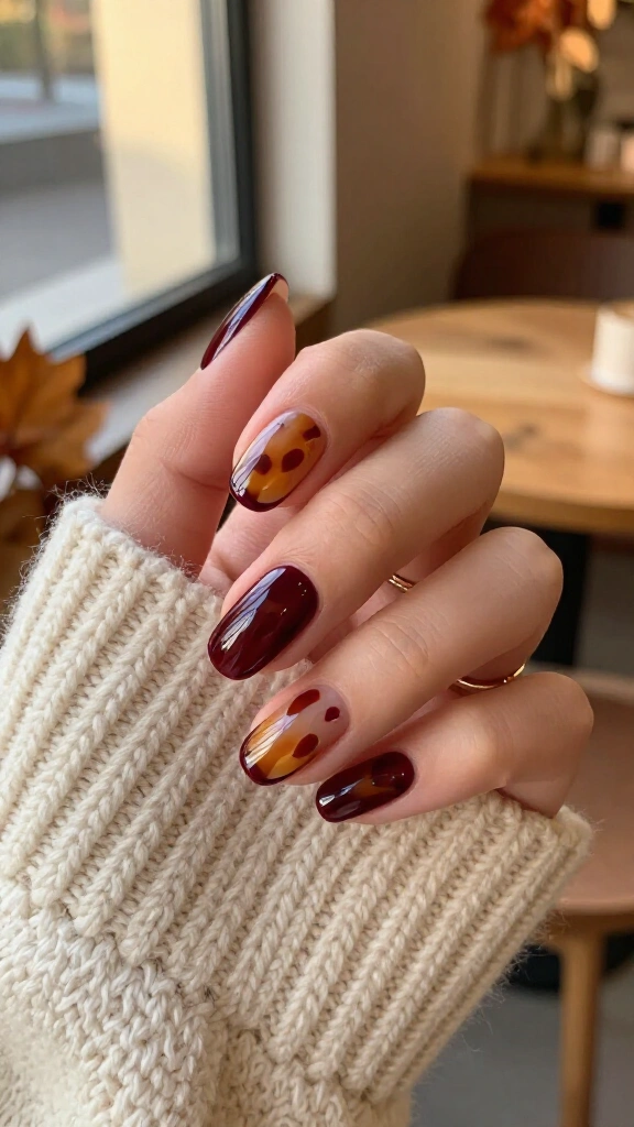 Tortoise Shell with Burgundy Border Lines