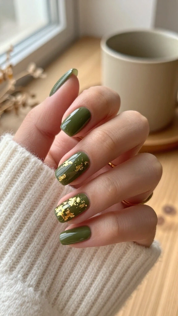 Olive khaki with gold foil flakes
