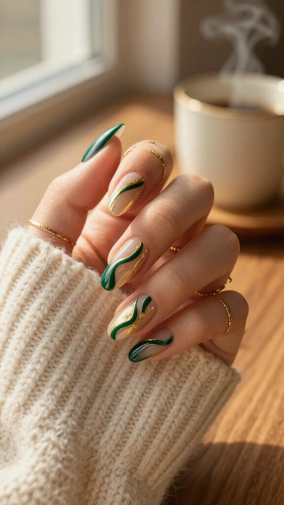 Gilded Emerald Swirls