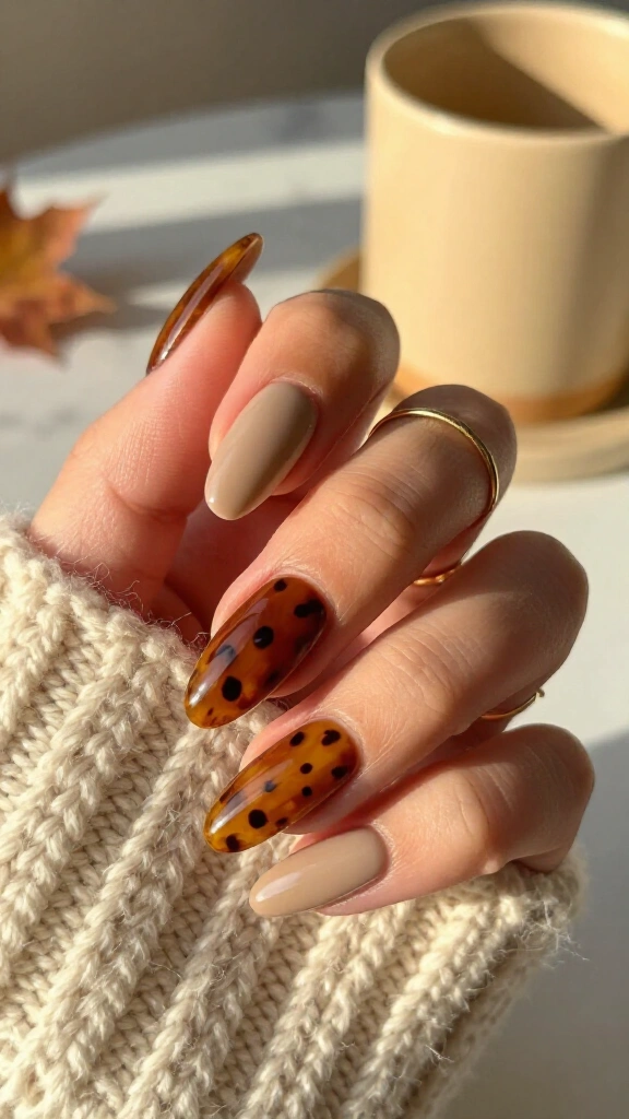 Tortoiseshell Accent Coffin Nails