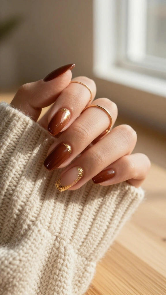 Chocolate French Tips with Gold Foil