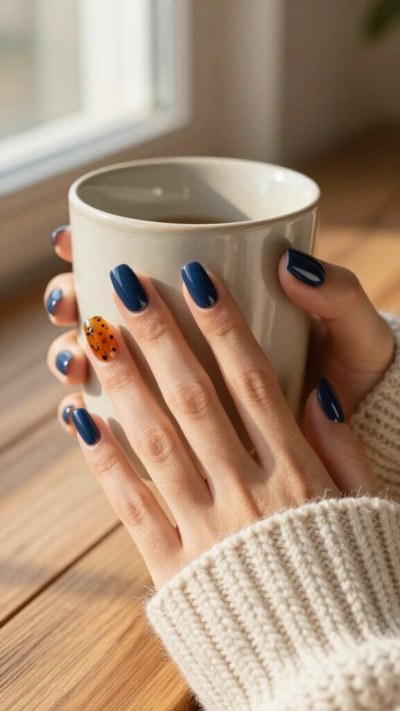 Smoky Indigo and Tortoiseshell Accent Nails