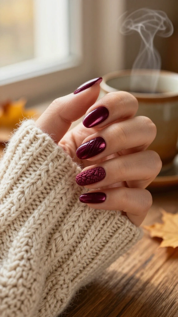 Burgundy Velvet and 3D Knit Stitches