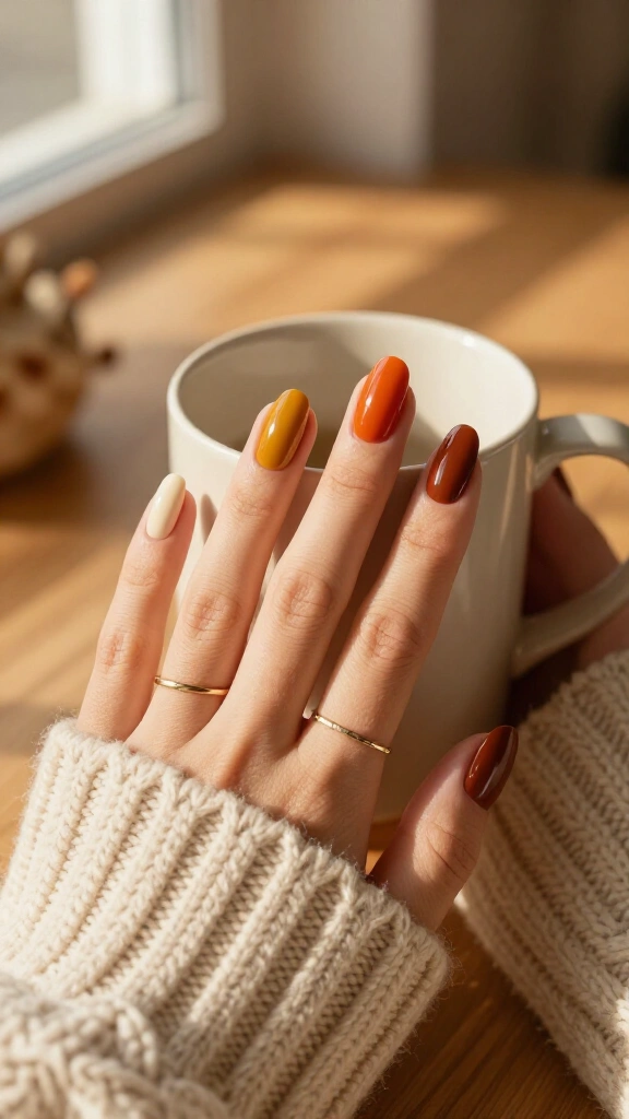 Burnt Orange Skittle Manicure