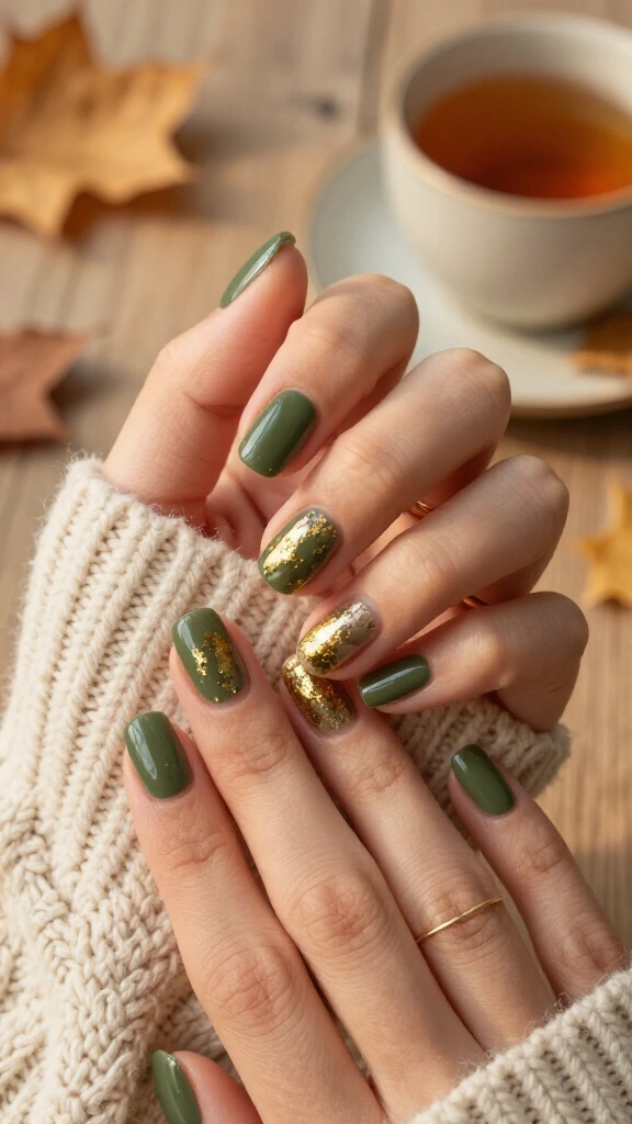 Olive Green with Gold Leaf Flakes