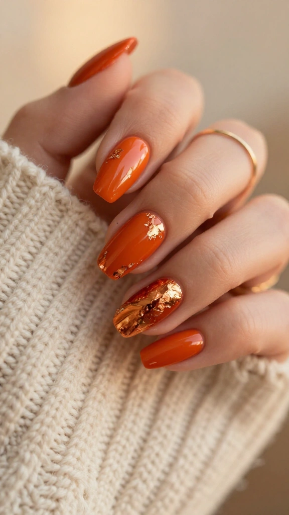 Metallic Copper Foil Over Deep Tangerine