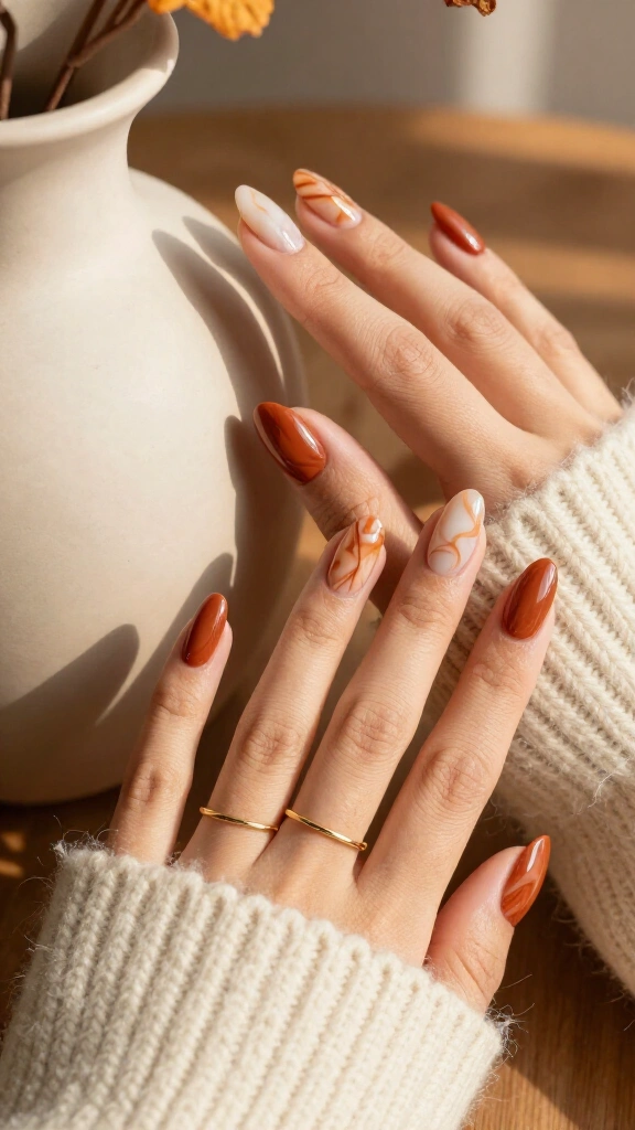 Earthy Terracotta Marble Nails