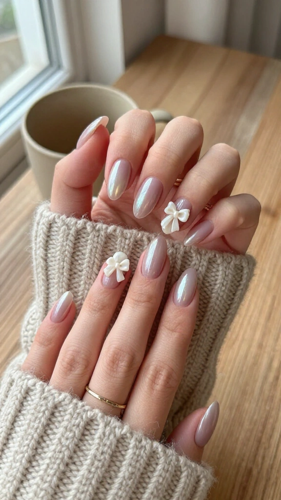 Soft Mauve Chrome with 3D Coquette Bows