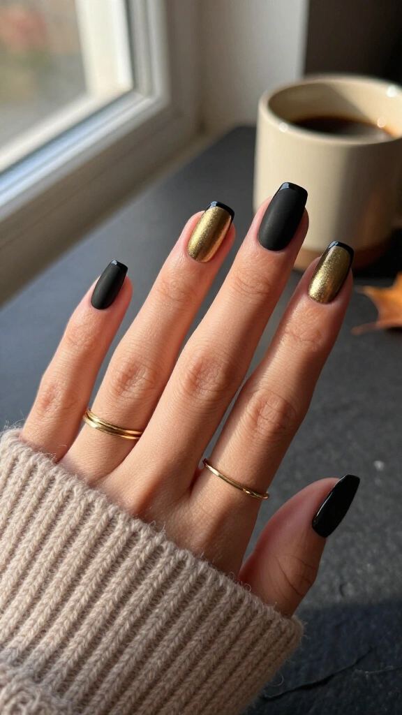Matte Black with Glossy French Micro-Tips