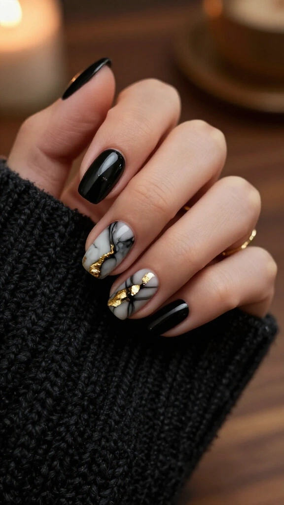 Black Marble with 24K Gold Leaf Veining