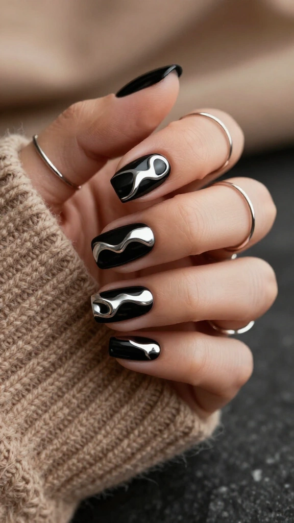 Chrome Ribbon Accents over Solid Onyx