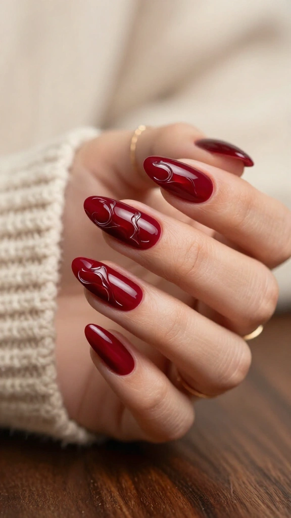 Rich Cranberry 3D Swirl Accents