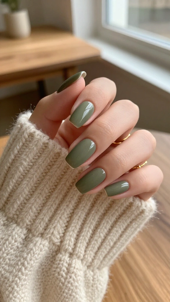 Matte olive with glossy French tips
