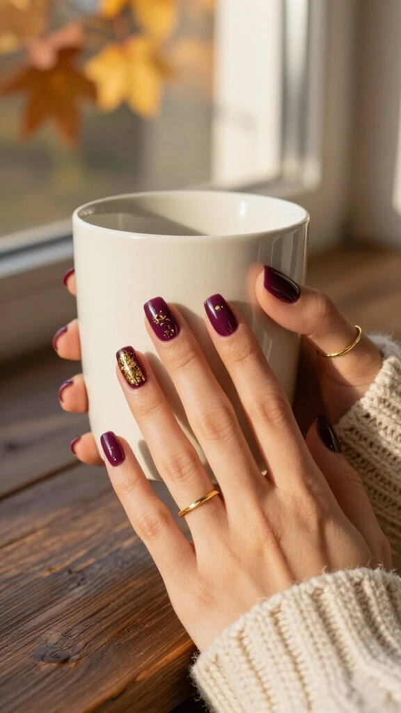 Deep plum with delicate gold flakes