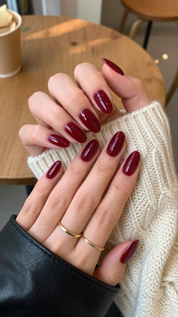 Glossy Cabernet Almond Nails
