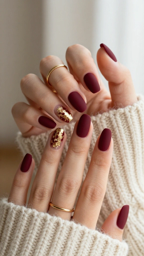 Matte Maroon Coffin with Gold Foil Accents