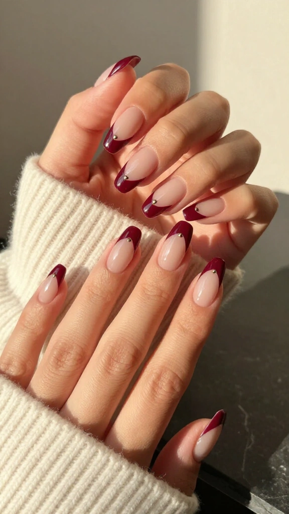 V-Cut French Burgundy Coffin Nails