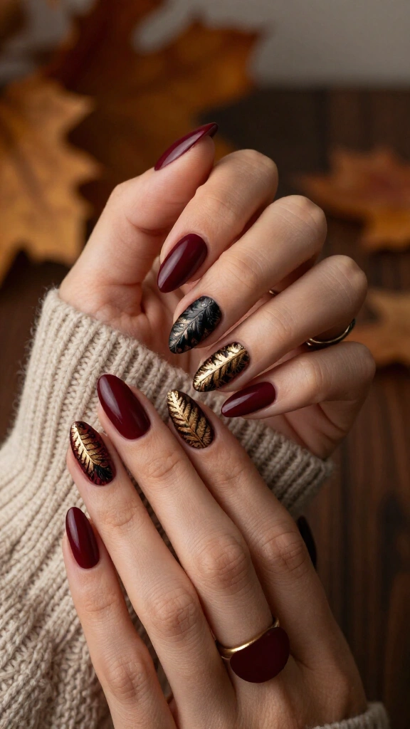 Moody Botanical Stamping on Almond Maroon Bases