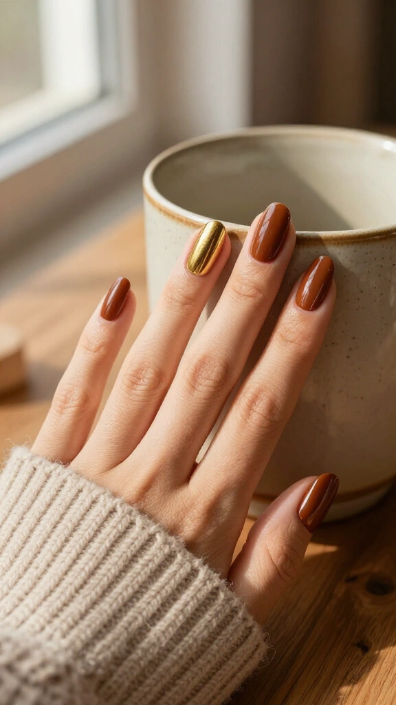 Pecan Brown & Gold Line Minimalist