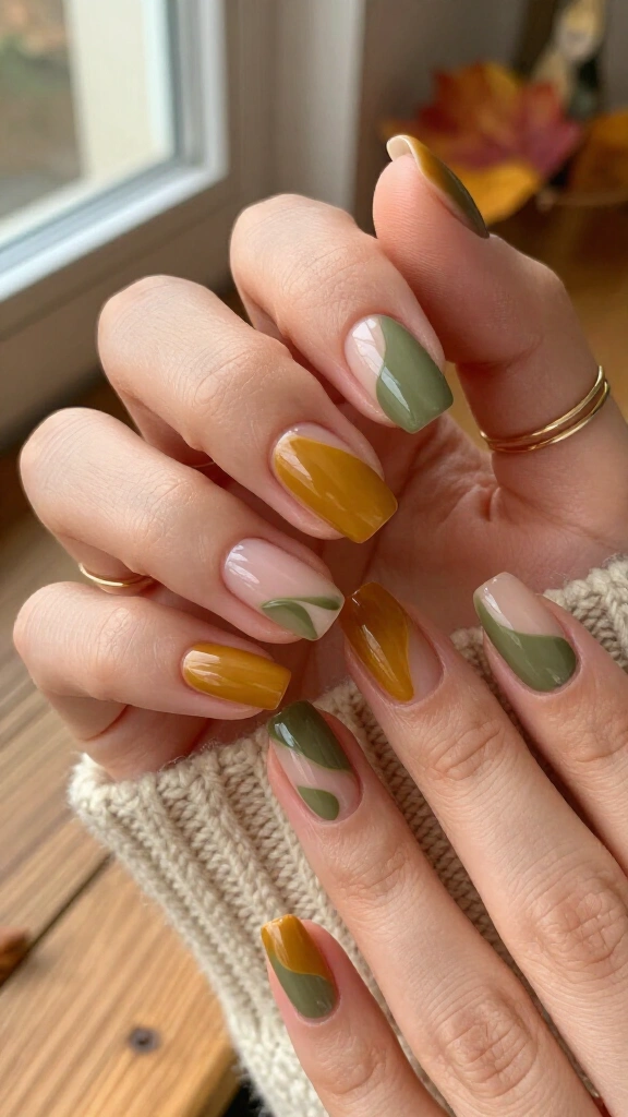 Two-Tone Olive & Mustard Waves