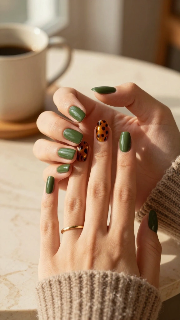 Olive green with tortoiseshell accent