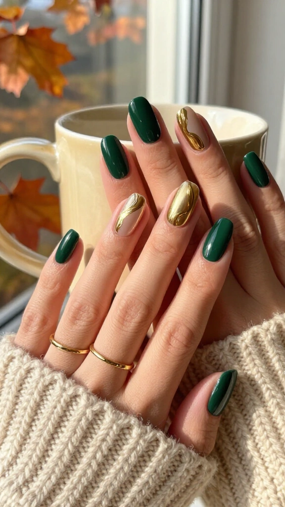 Gilded hunter green swirls