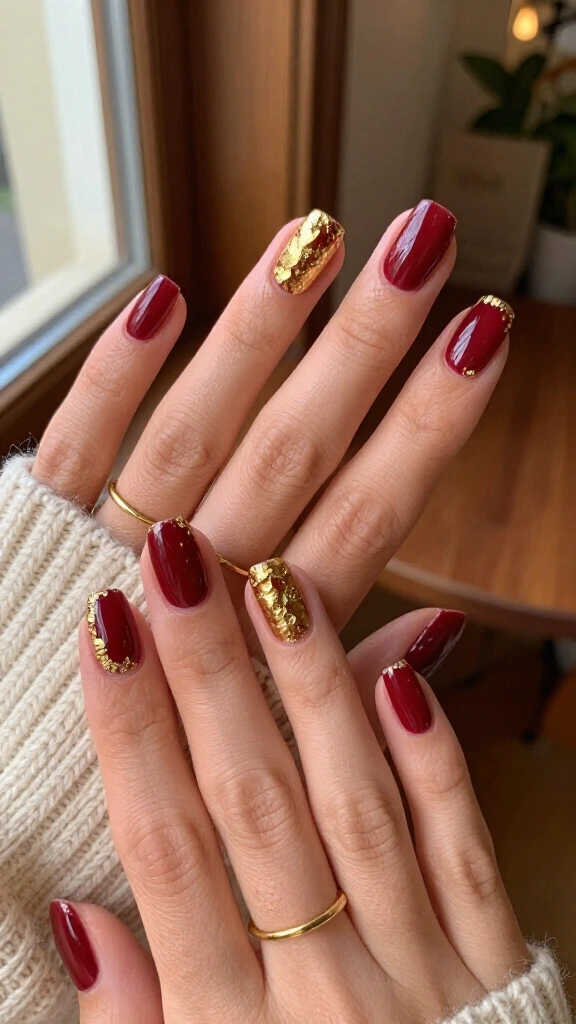 Deep cranberry with chunky gold leaf border