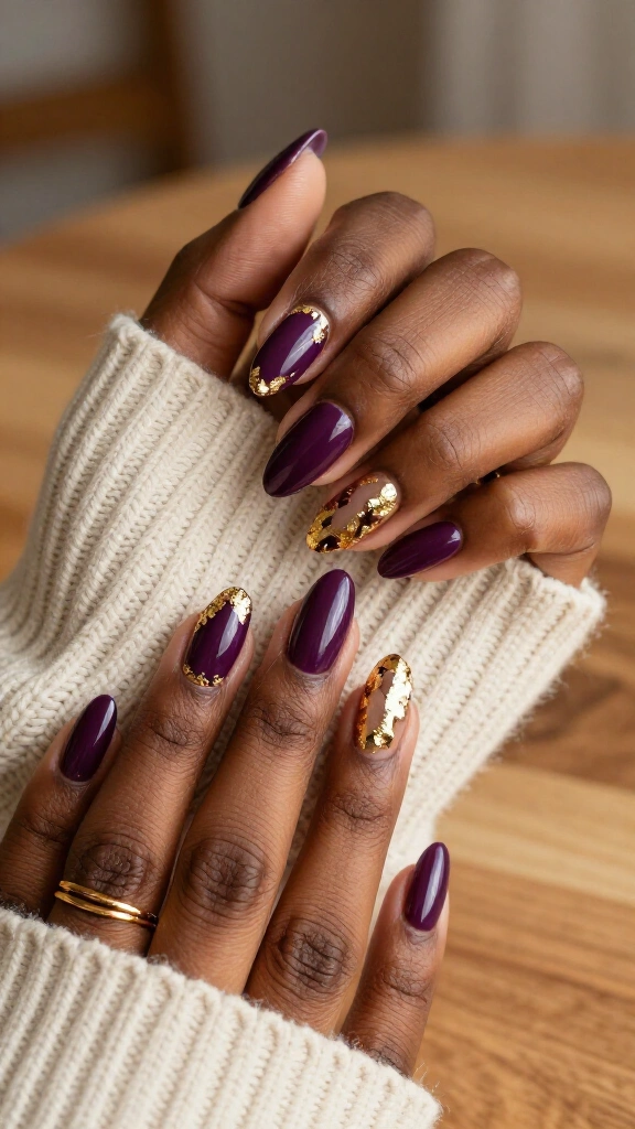 Deep Plum With Gold Leaf Accents