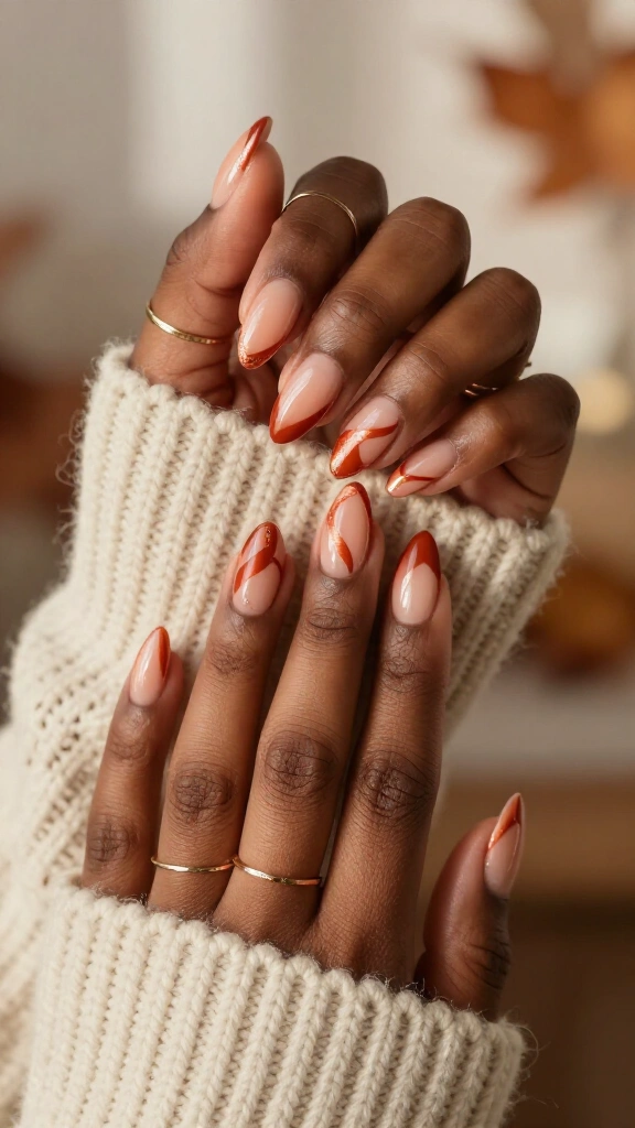 Terracotta Swirls on Sheer Nude