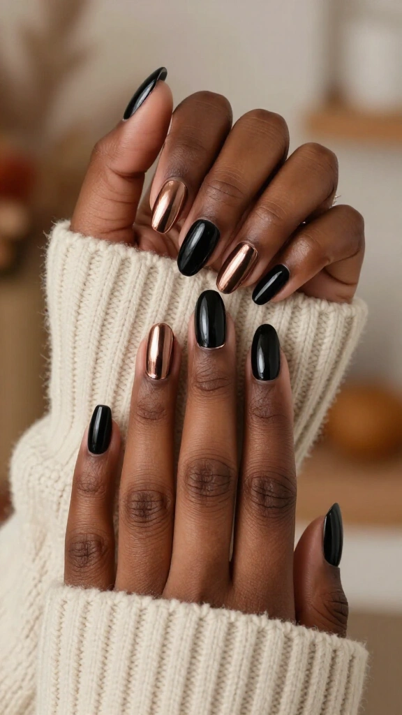 Jet Black with Rose Gold Cuticle Cuffs