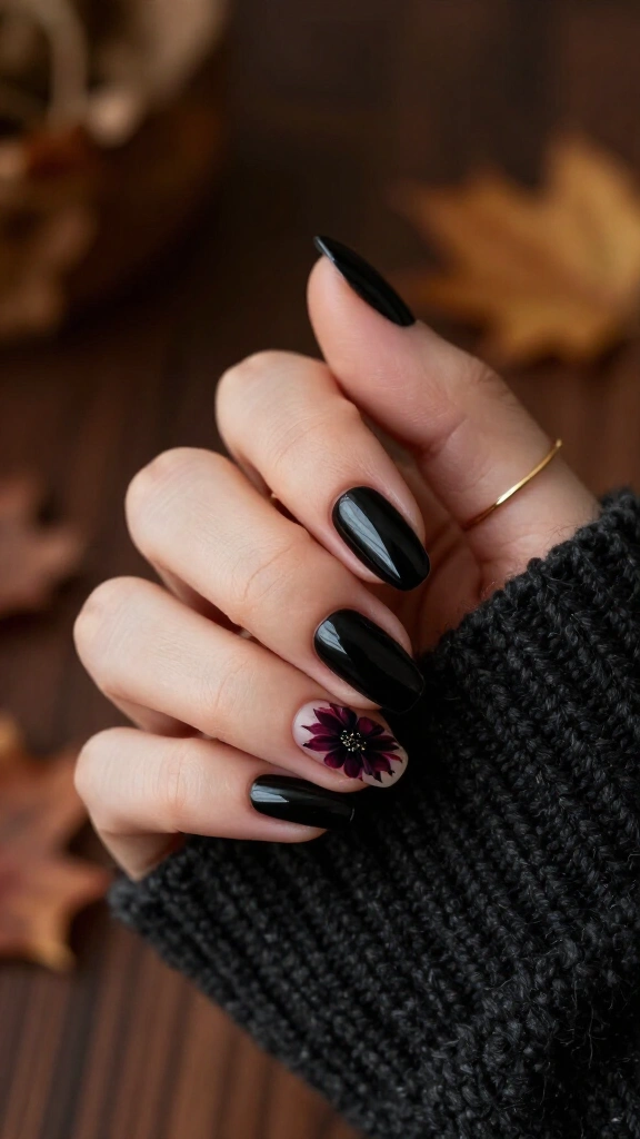 Moody Black Dahlia Accent Nails
