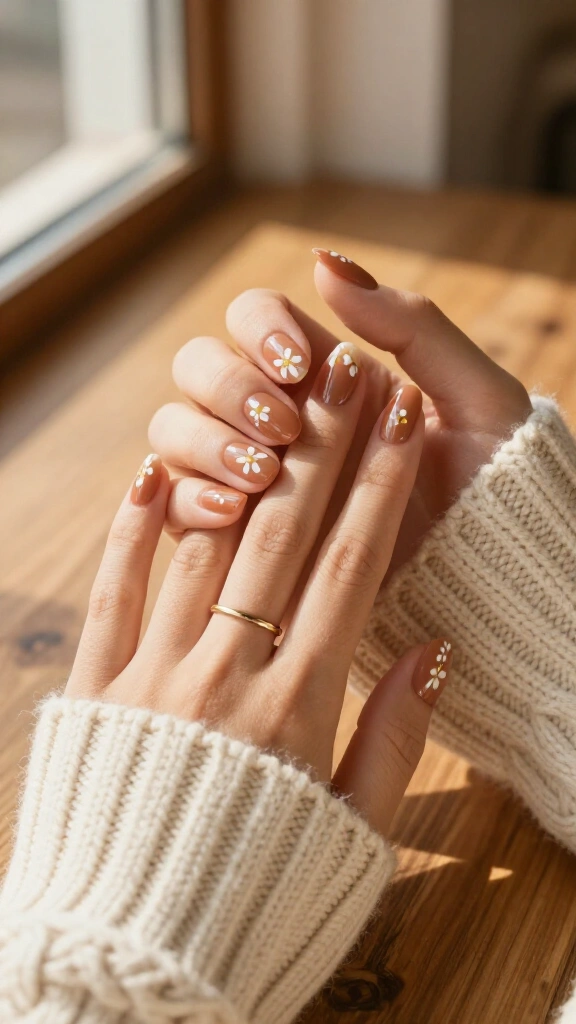 Minimalist White Daisies on Nude Base