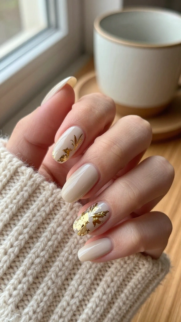 Creamy Cashmere with Gold Foil Blossoms