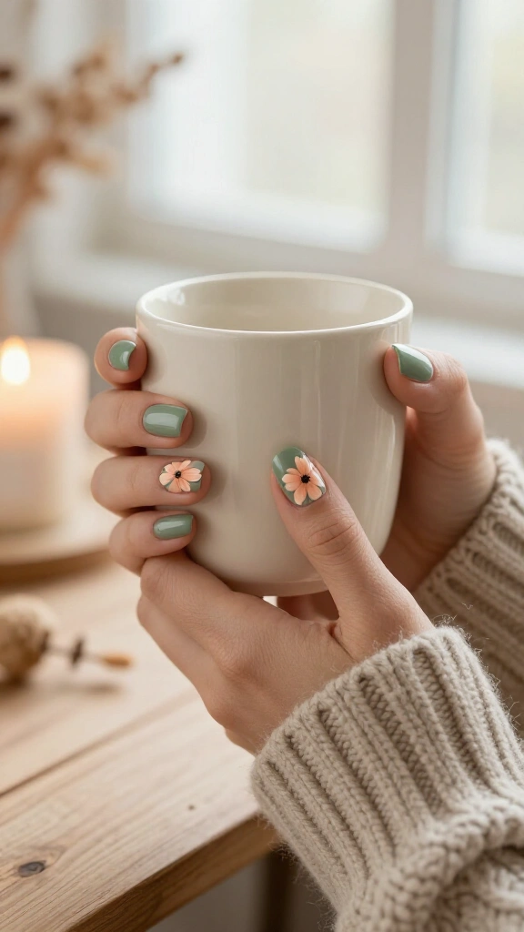 Muted Sage and Peach Poppy Petals