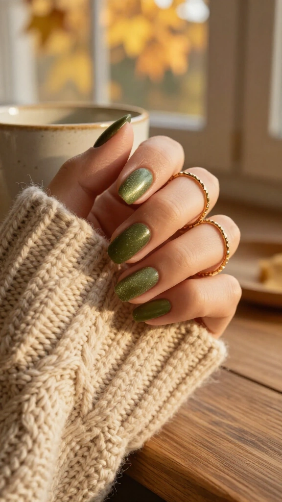 Muted Olive Velvet Nails