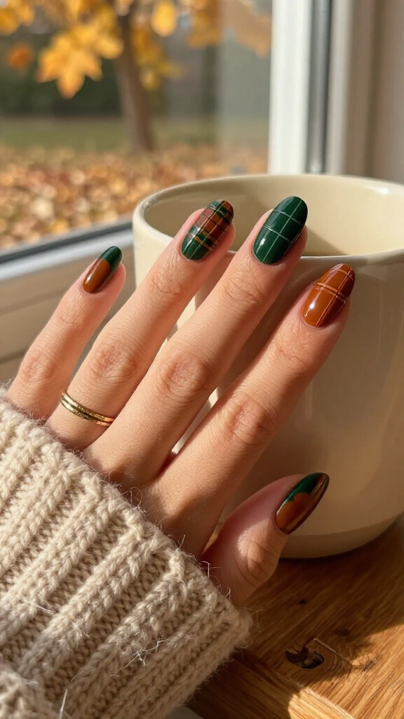Plaid Embossed Matte Velvet Nails