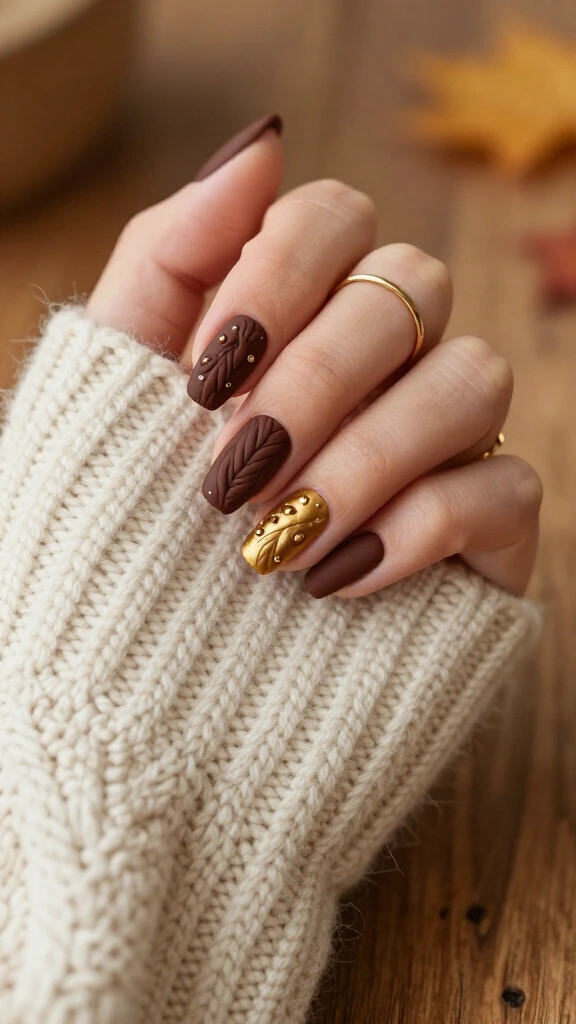 Matte Chocolate Cable Knit with Glossy Accents