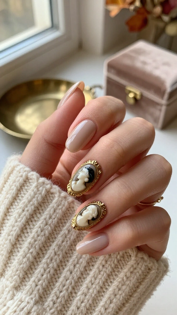 Gilded 3D Frame Vintage Cameo Nails