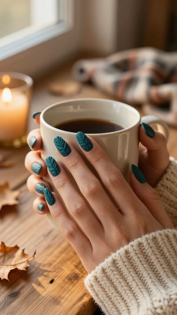 Cable Knit Textured Teal Nails
